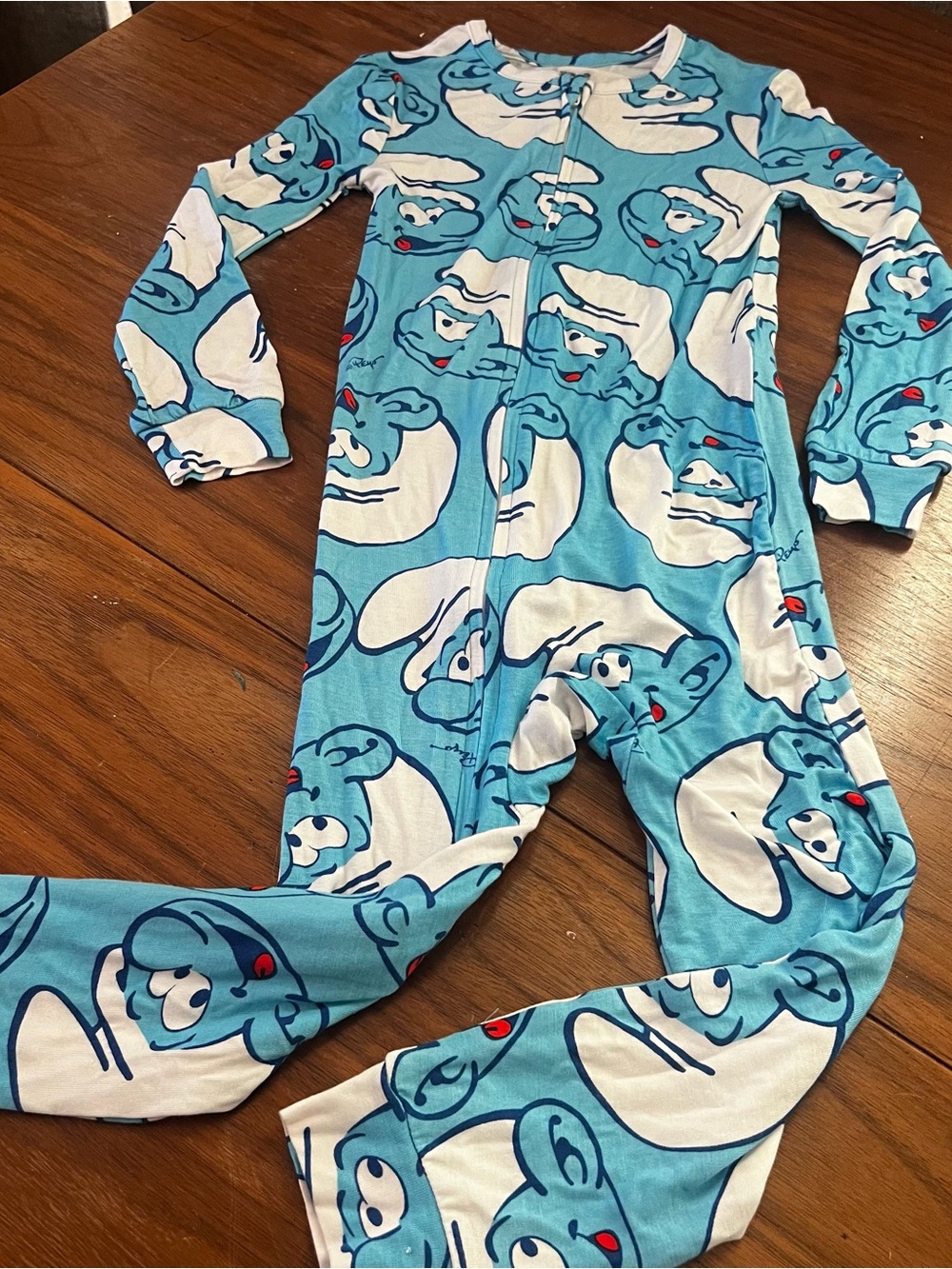 Blue Smurf Print Kids One-Piece Pajamas 4T